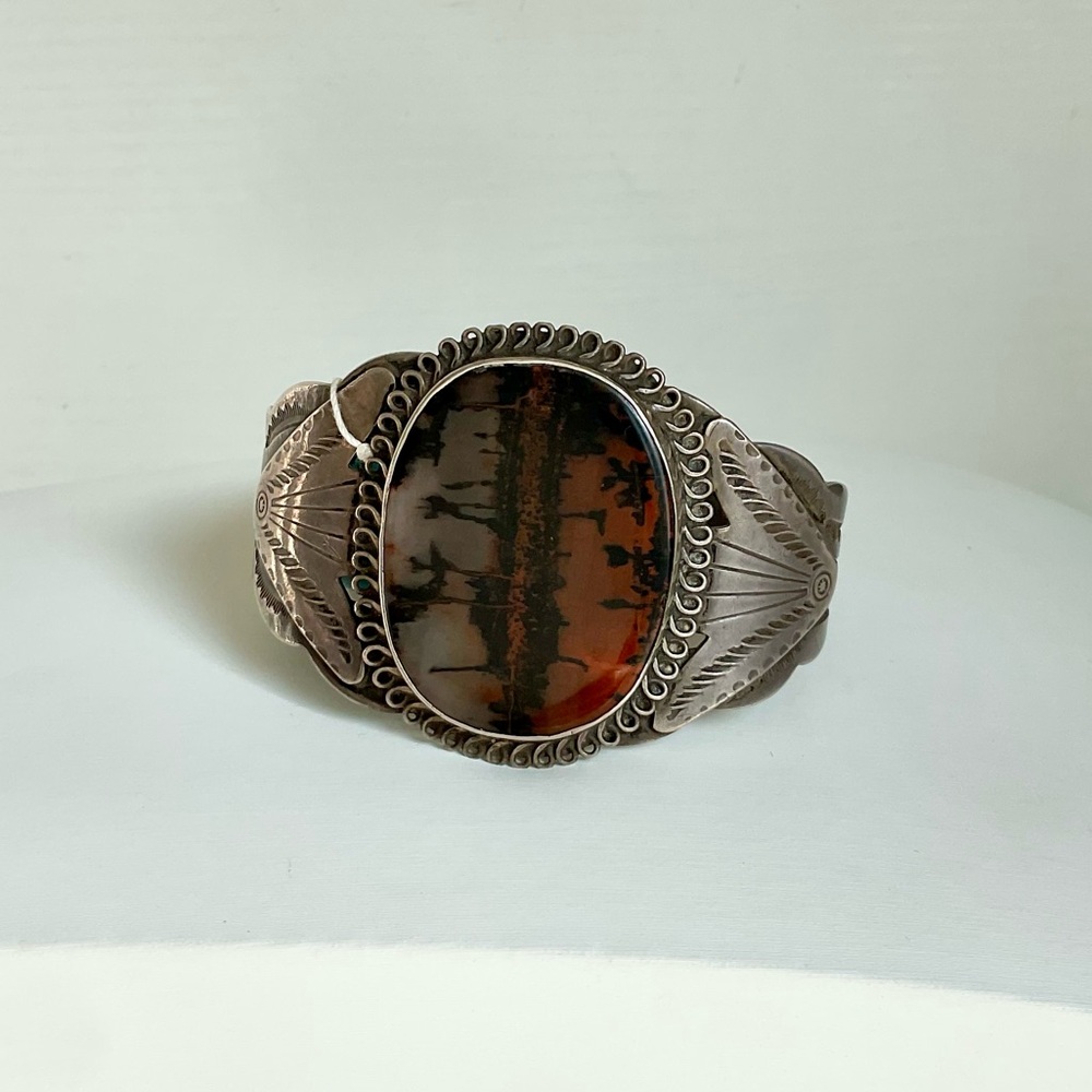 SOLD ❤️ Navajo 1950’s sterling silver petrified wood cuff